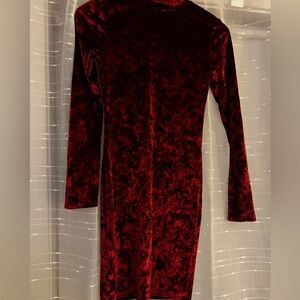 Fashion Nova Velvet Long Sleeve Dress in Deep Red